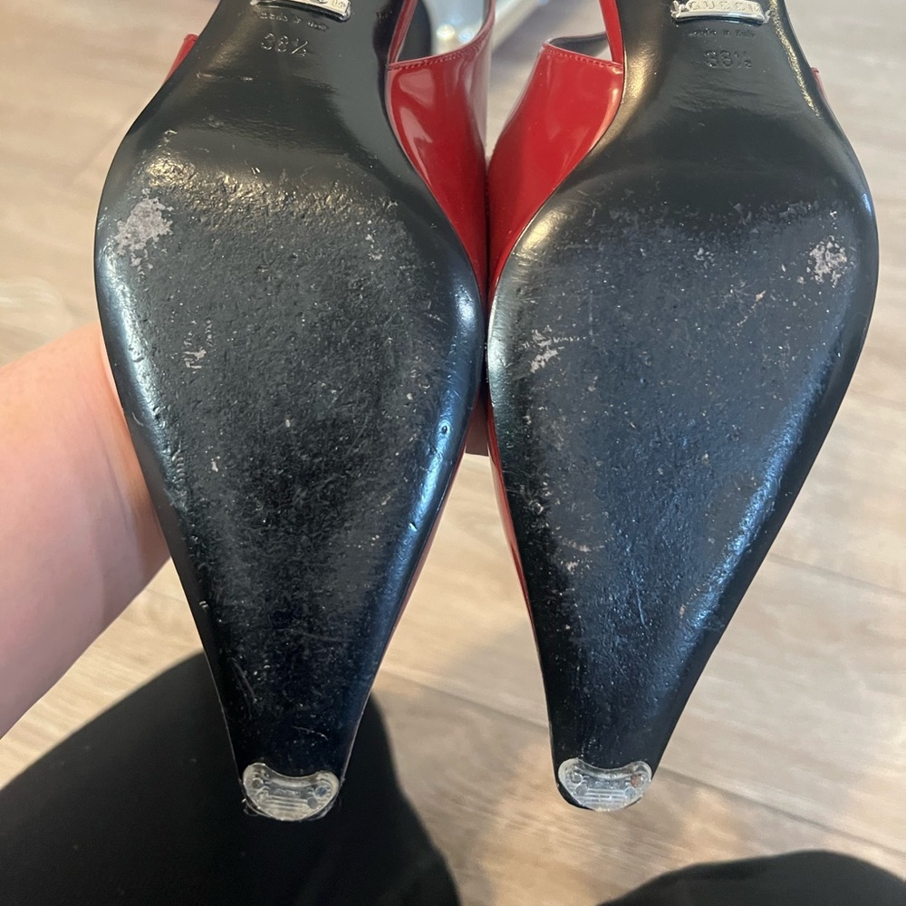 $950 Gucci -Mallory 55 Patent leather Slingback Pumps Size Women's 38.5 - Picture 11 of 15